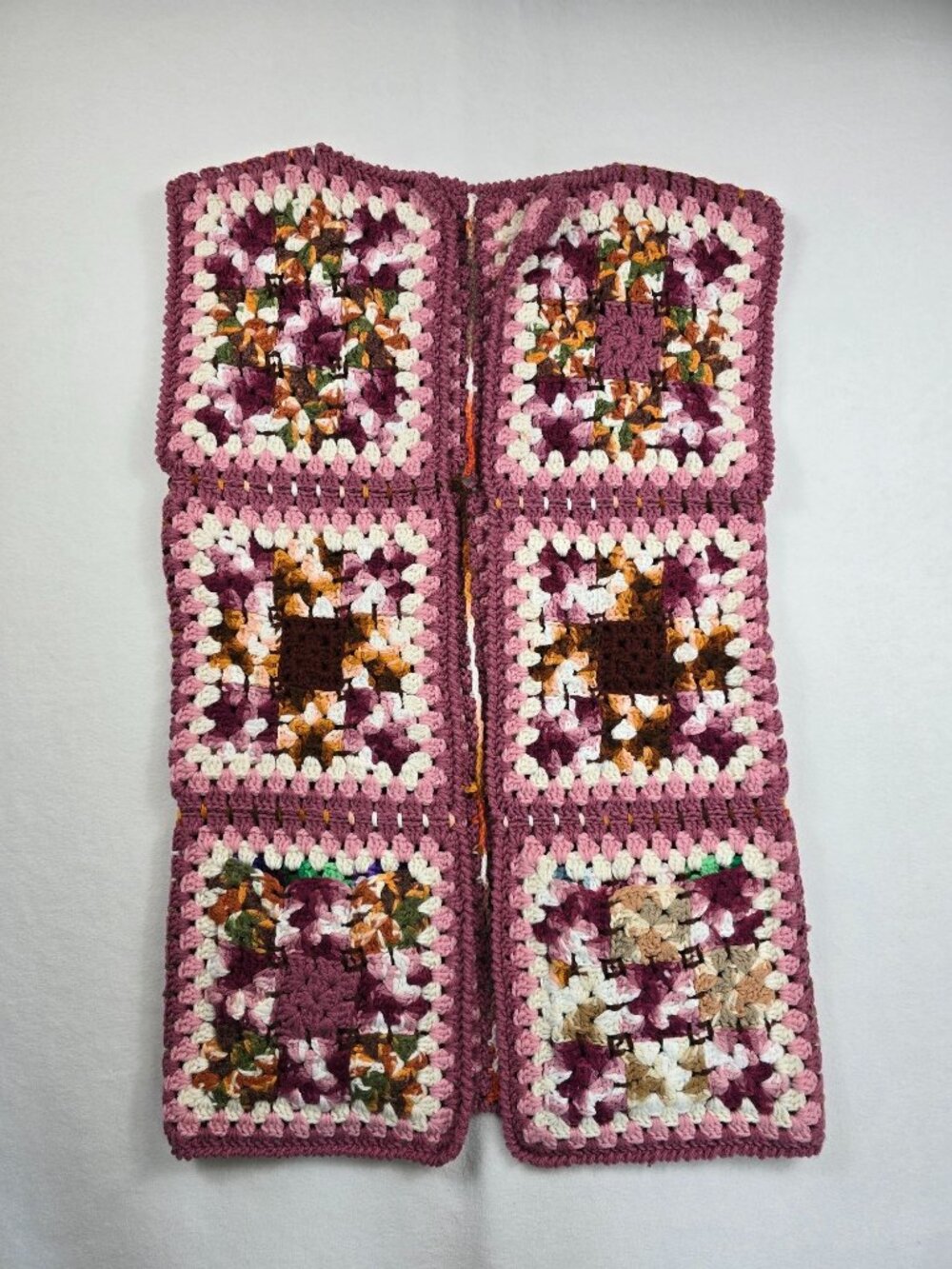 Handmade Crochet Granny Square Vest Pink Purple Boho Medium Large - Picture 2 of 6